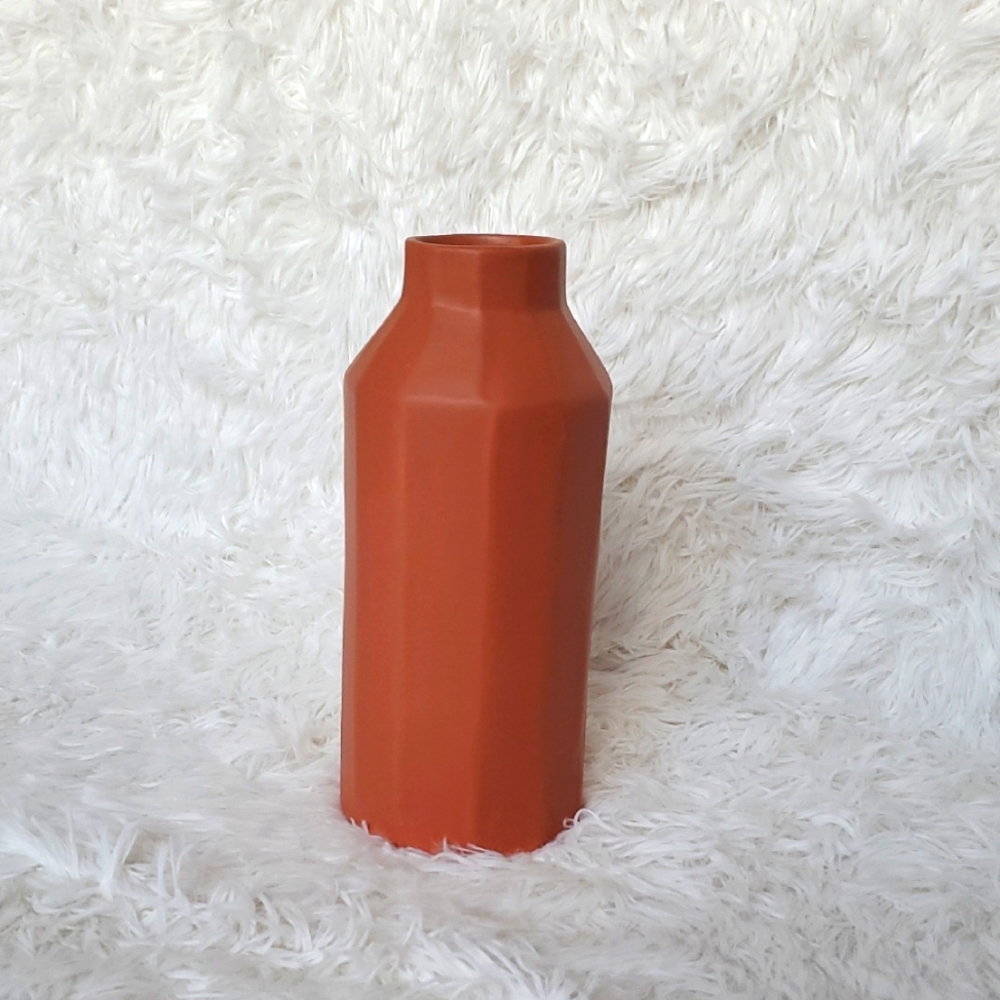 2/$25 - Terracotta Geometric Southwestern Aztec Accent Vase 8" Tall
